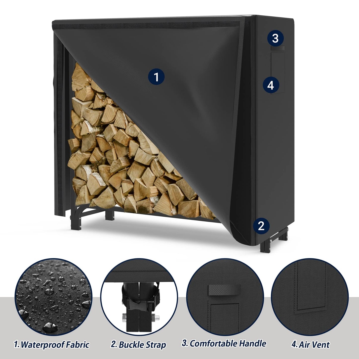 WALMANN 4ft Firewood Log Rack with Cover Outdoor, Heavy Duty Firewood Rack With Weather Resistant 600D Oxford Fabric Cover, Indoor/Outdoor Wood Rack - WoodArtSupply