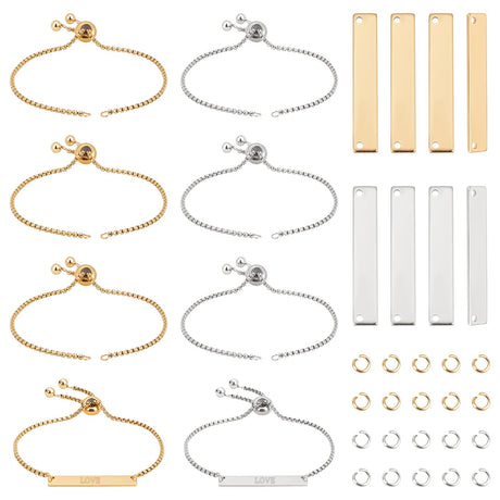 UNICRAFTALE 2 Colors Engravable Bracelets DIY Kit Including Rectangle Engravable Blank Tags Links Connectors 24cm 304 Stainless Steel Slider Bracelet UNICRAFTALE