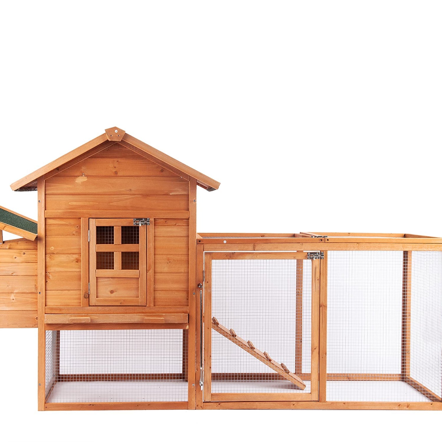 Chicken Coop Outdoor Wooden Rabbit Hutch Poultry House with Chicken Run Cage, Egg Box & Waterproof Roof (80") ECOLINEAR