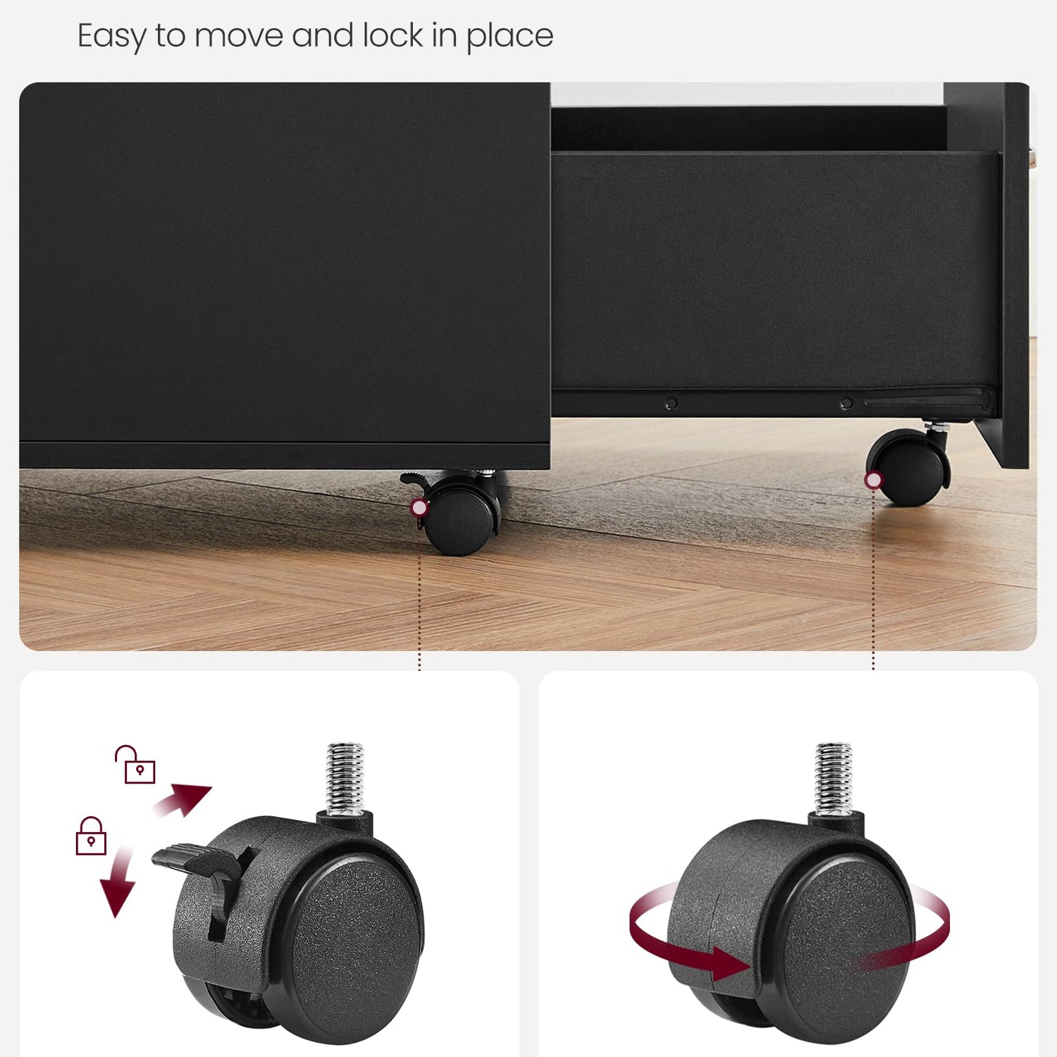 VASAGLE 2-Drawer File Cabinet, Locking Wood Filing Cabinet for Home Office, Small Rolling File Cabinet, Printer Stand, for A4, Letter-Size Files, VASAGLE