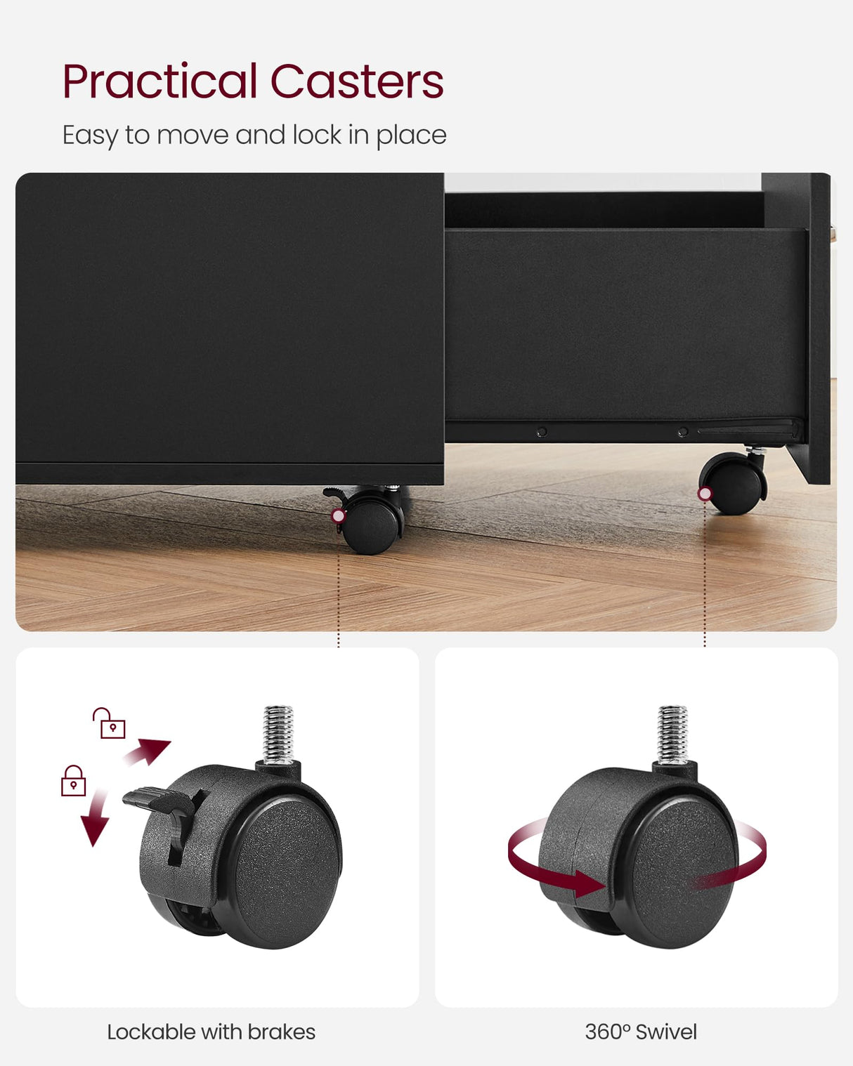 VASAGLE 2-Drawer File Cabinet, Locking Wood Filing Cabinet for Home Office, Small Rolling File Cabinet, Printer Stand, for A4, Letter-Size Files, VASAGLE