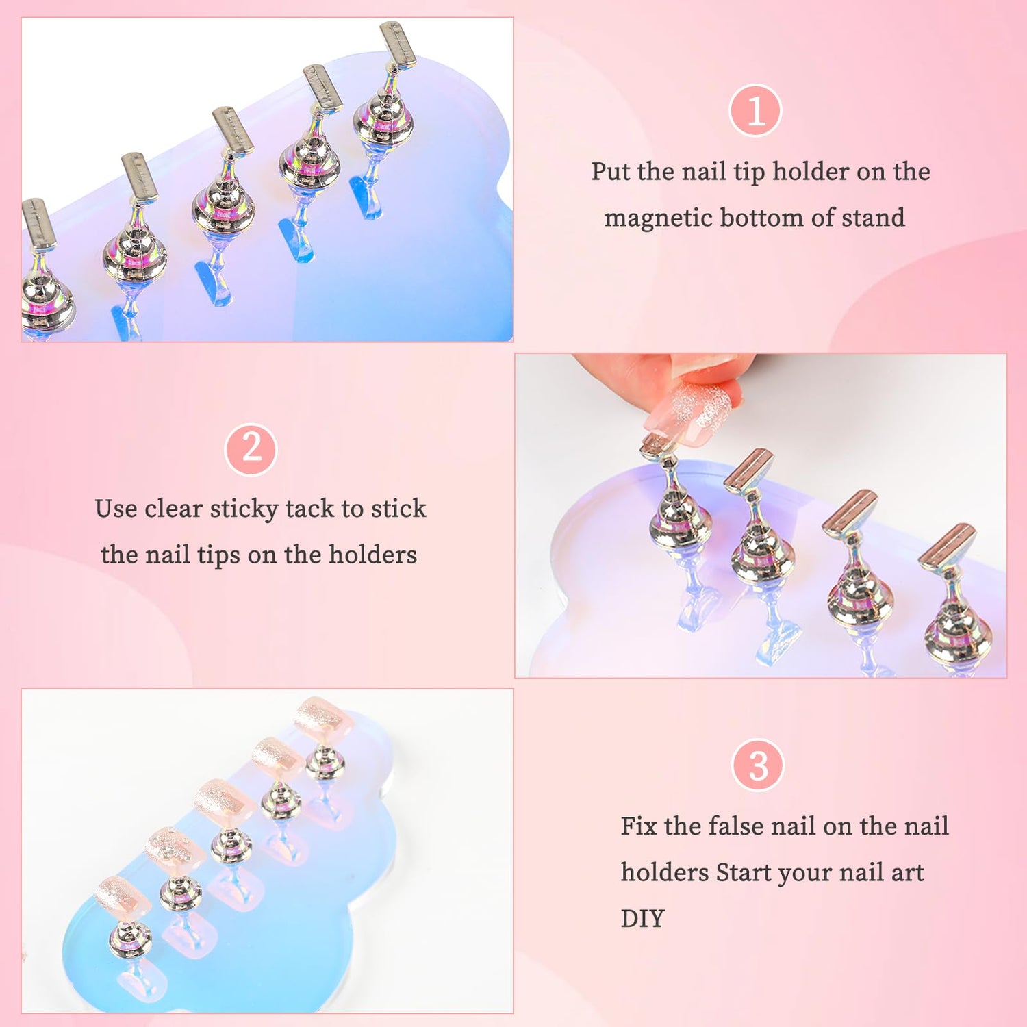 ANGNYA Nail Stand for Painting Nails 1 Set Acrylic Nail Stand for Press On Aurora Nail Holder for Painting Magnetic Nail Display Stand with 200 Pcs ANGNYA