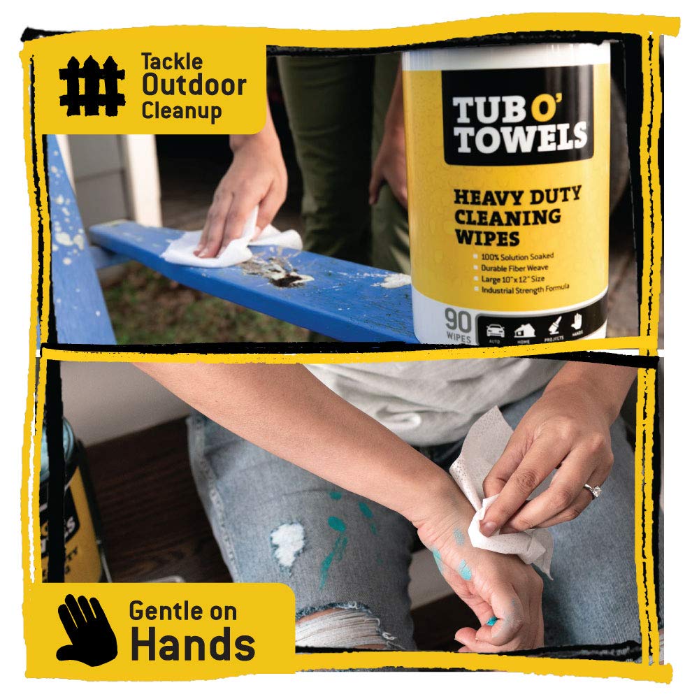 Tub O Towels TW90 Heavy-Duty 10" x 12" Size Multi-Surface Cleaning Wipes, 90 Count Per Canister Tub O' Towels