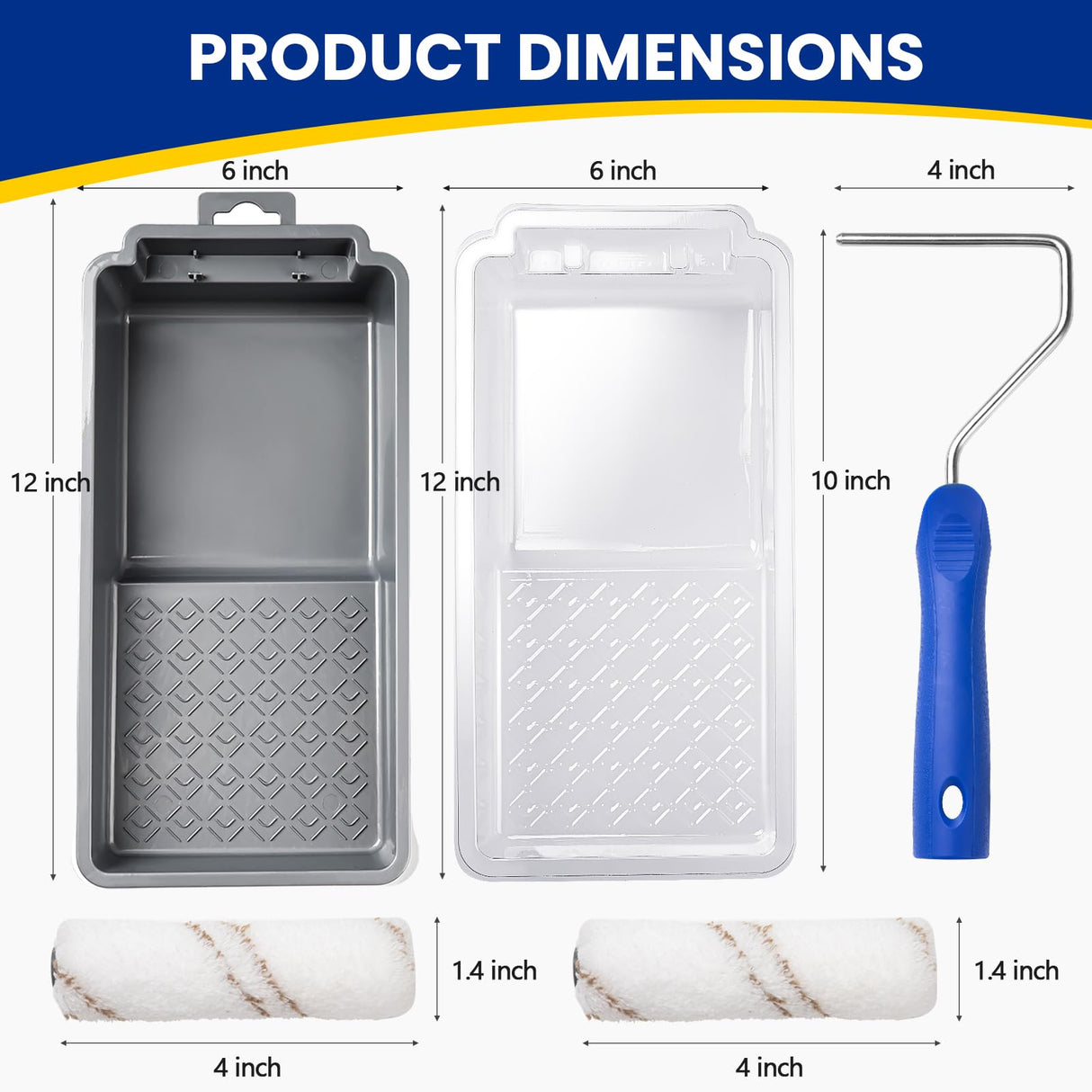 Mister Rui Paint Roller Kit, 16 Pack, 4 Inch Microfiber Paint Rollers, Small Paint Roller Covers, Disposable Paint Tray Liner and Frame, Mini Rollers Mister Rui