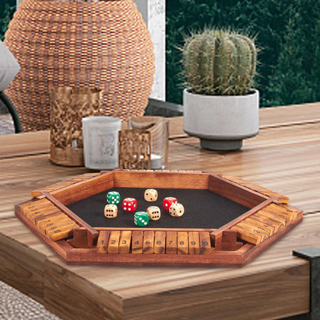 AMEROUS Upgraded 1-6 Players Shut The Box Dice Game, Wooden Board Table Math Game with 16 Dice for Kids Adults, Family Classroom Home Party or Pub AMEROUS