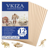 12 Pack Basswood Sheets for Crafts 12x18x1/8 Inch, 3mm Thick Unfinished Plywood for Laser Cutting & Engraving, DIY Ornaments and Architectural Model VKIZA