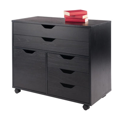 Winsome Wood Halifax Cabinet/Cupboard, 2 Large Drawer with 3 Small Drawer, Black - WoodArtSupply