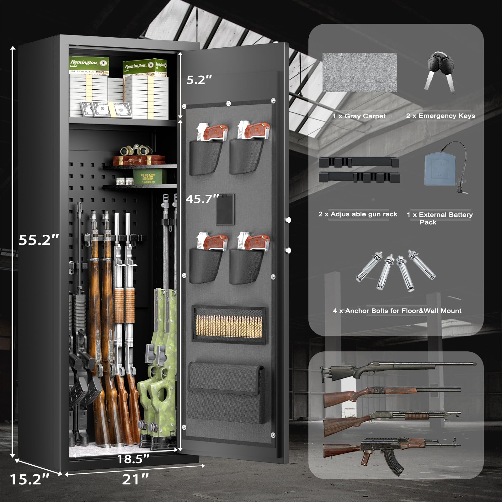 INTERGREAT 10-12 Gun Rifle Safe for Home Rifle and Pistols, Long Gun Safes for Rifle and Shotgun,Quick Access Shotguns Rifle Cabinet with Fingerprint - WoodArtSupply