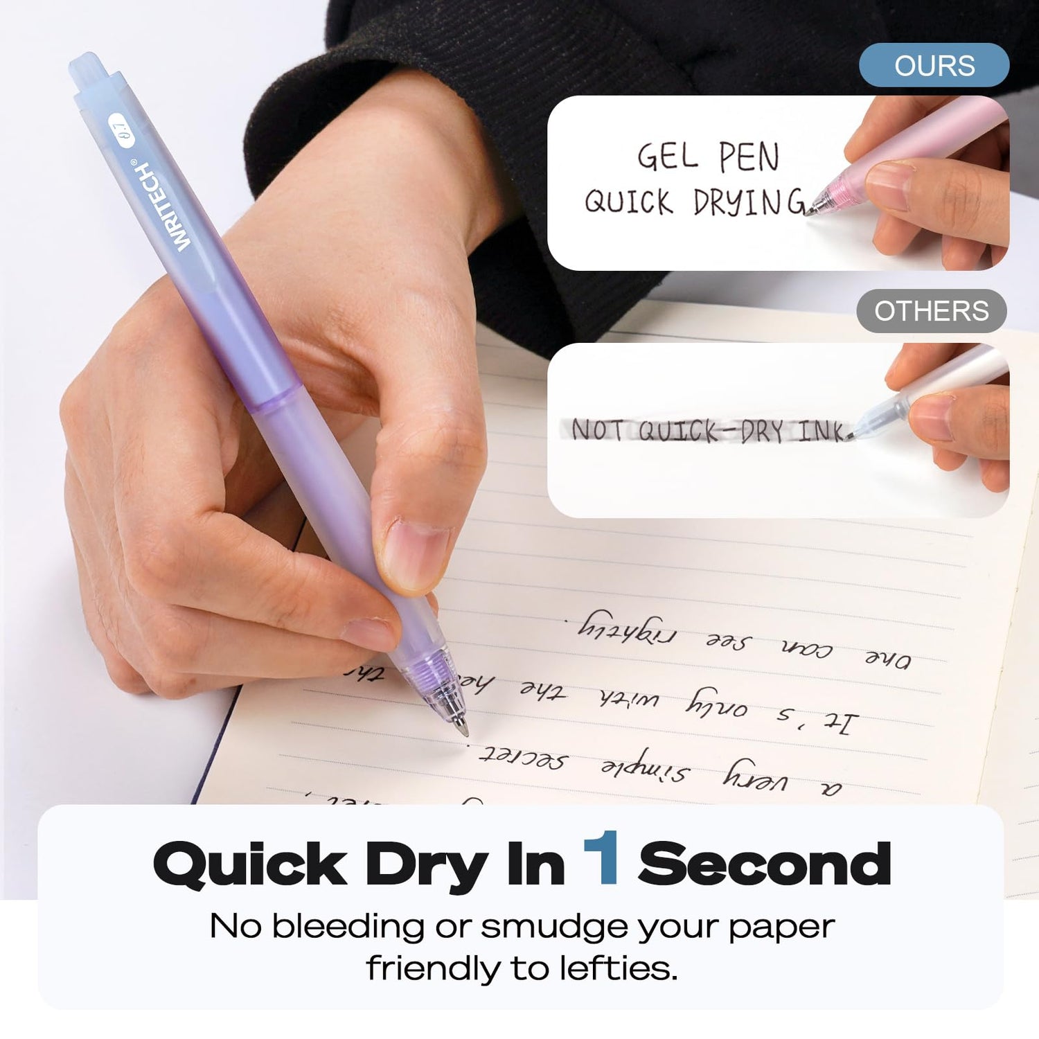 WRITECH Retractable Gel Ink Pens: 0.7mm Black-Ink Aesthetic Gradient Color Barrel Soft Grip Medium Point Pen 5ct with 5 Refills for Journaling Smooth WRITECH