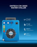 OMTECH 9L Industrial Water Chiller 2.6gpm CW-3000 Water Cooler for 40W K40 CO2 Laser Engraving & Cutting Machines, Water Cooling System Radiates 50W OMTech