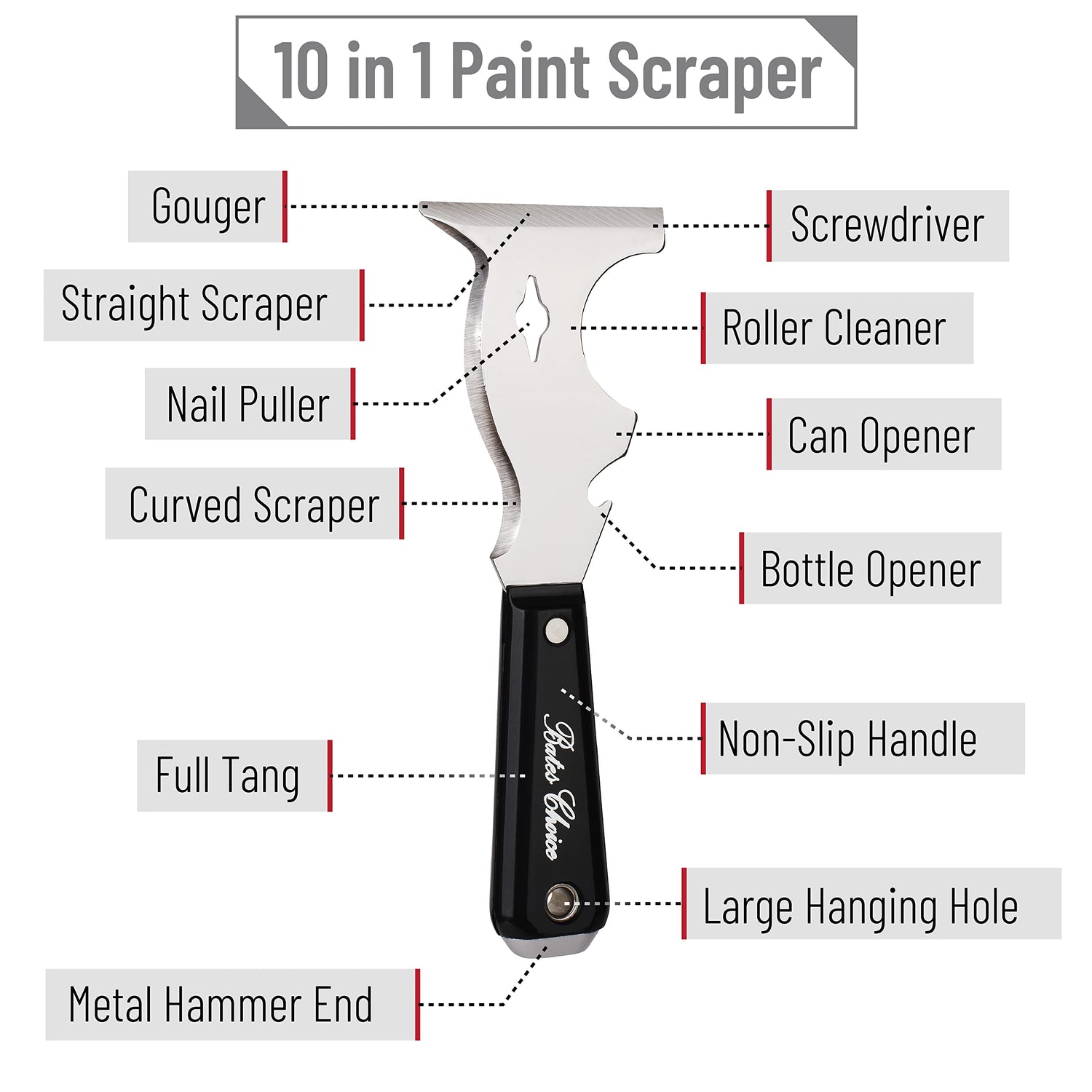 Bates- Paint Scraper, 10 in 1 Painters Tool, Paint Scrapers for Wood, Painters Tool, Painters Knife, Paint Scraper for Painting, Putty Knife, Metal Bates Choice