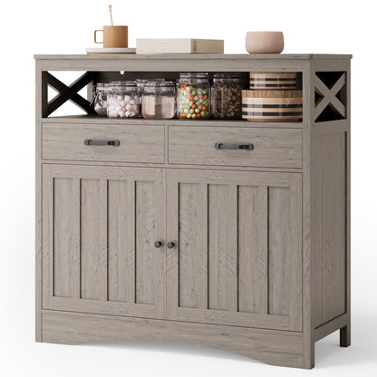 Gizoon Kitchen Storage Cabinet, Farmhouse Sideboard Buffet Cabinet with Shelves and Drawers, Wood Coffee Bar Cabinet Barn Door Cupboard Storage - WoodArtSupply