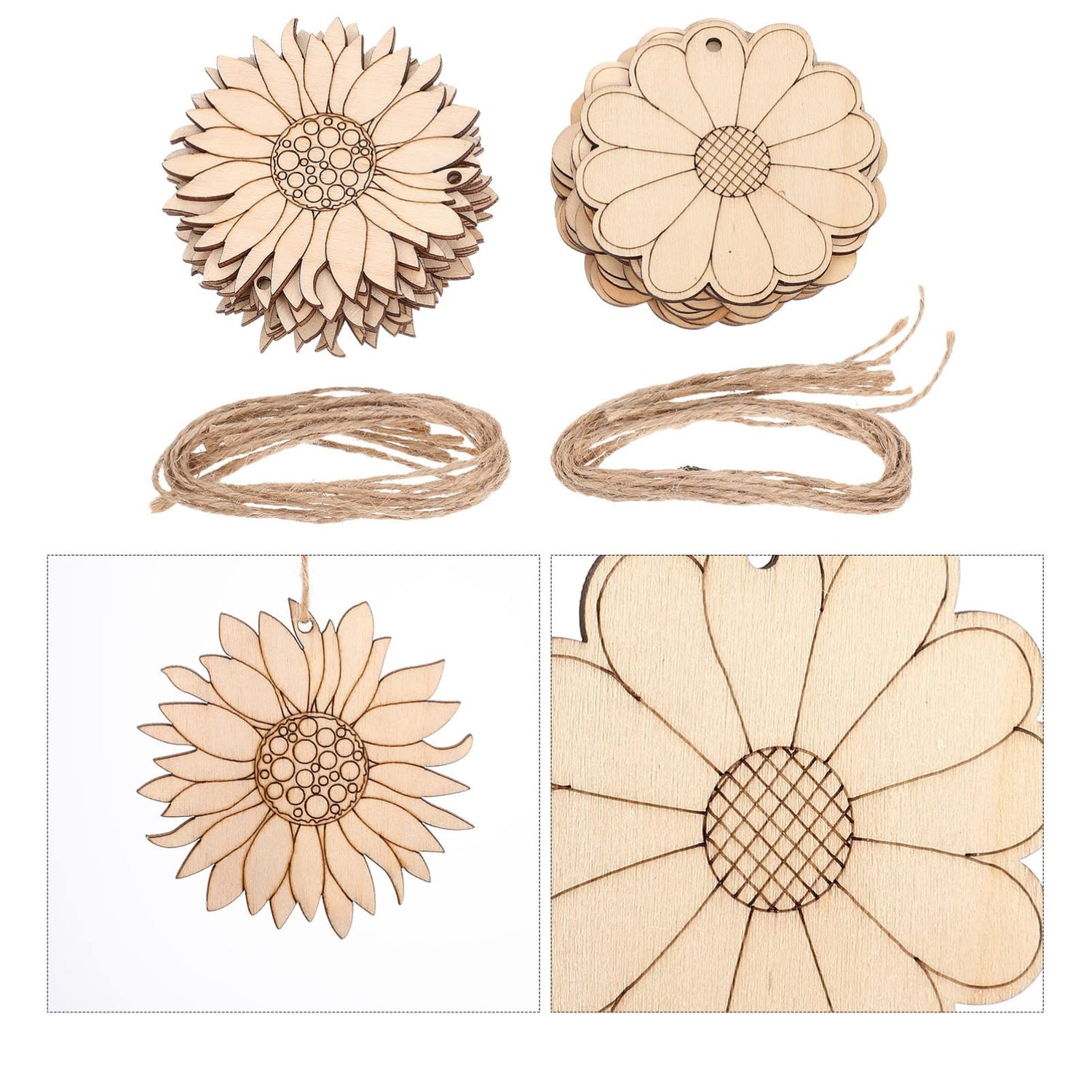 Operitacx 20pcs Sunflower Wood Chips Unfinished Hanging Ornaments Painting Flower Chips Daisy Embellishments for Crafts Blank Scrapbook Sunflower Operitacx