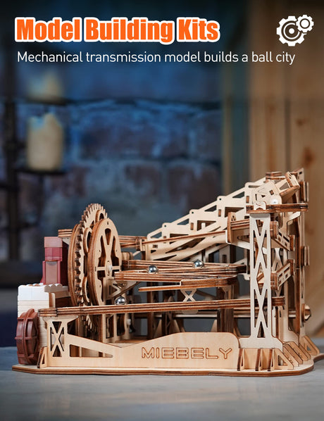 MIEBELY Electrical 3D Wooden Puzzles Adults Craft Toys DIY Marble Run Model Building Kits Block Toys W/Motor, Mechanical Gear Engineering Kit Home MIEBELY