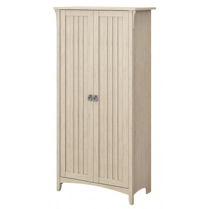 Bush Furniture Salinas Tall Storage Cabinet Modern Farmhouse Accent Chest with Doors & Adjustable Shelves in Antique White Cupboard for Home Office,