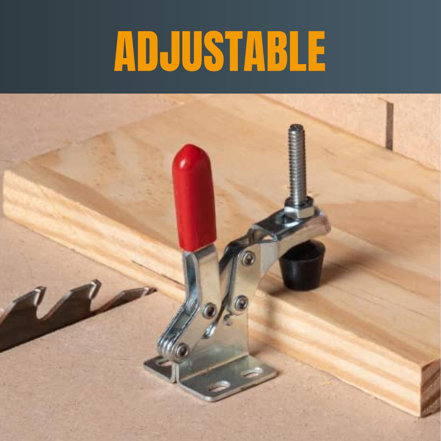 POWERTEC 4PK Toggle Clamp, 500 lbs Capacity, 12130 Quick Release Vertical Clamps w/Antislip Rubber Pressure Tip for Woodworking Jigs and Fixtures, POWERTEC