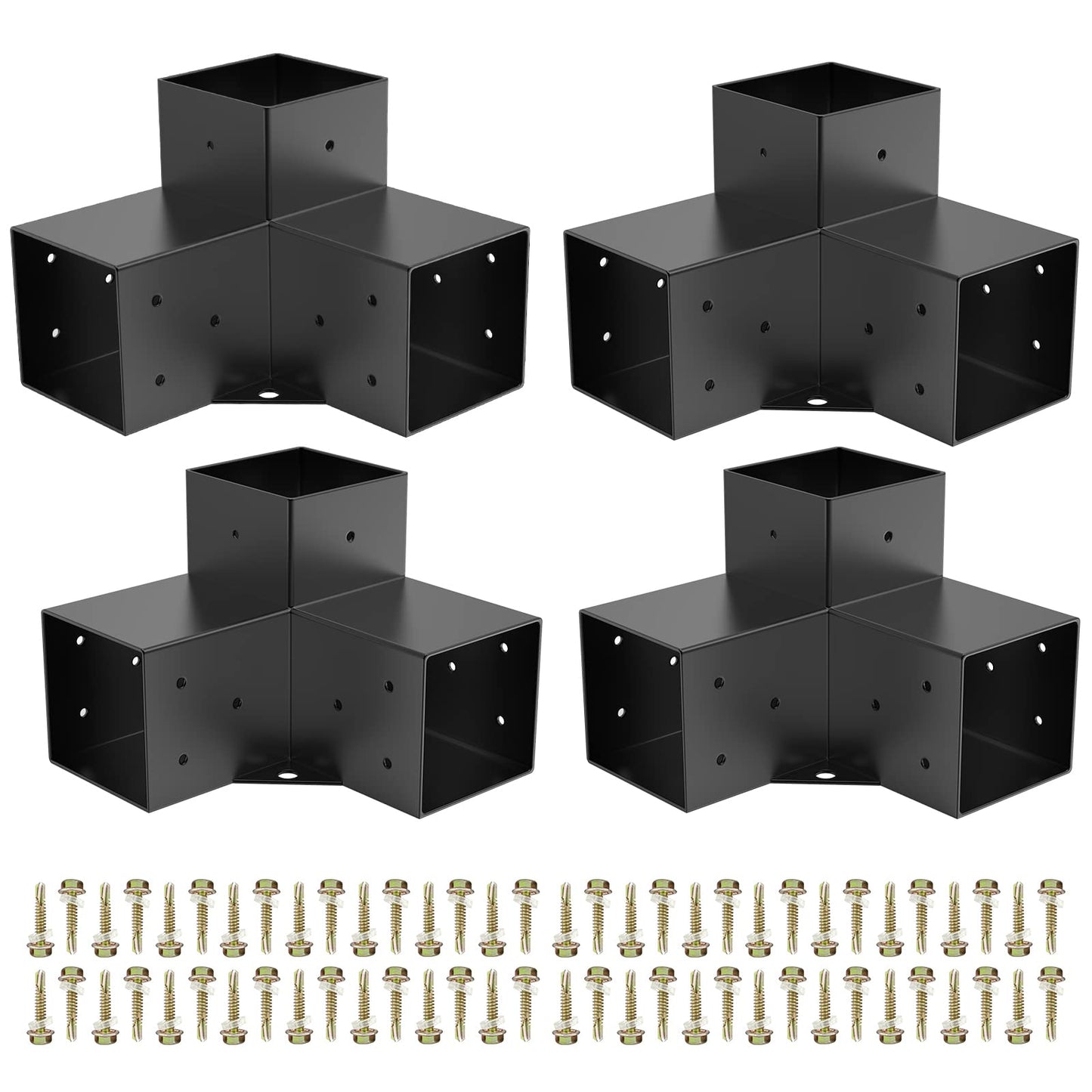 Woodworks Pergola pergola Brackets 3-Way Right Angle Corner Bracket DIY Elevated Wood Stand 4PACK with Screws for 4x4 (Actual: 3.5x3.5 Inch) Lumber