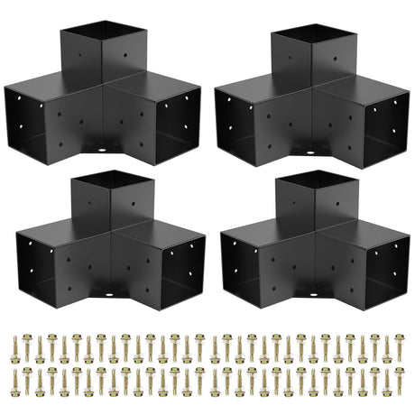 Woodworks Pergola pergola Brackets 3-Way Right Angle Corner Bracket DIY Elevated Wood Stand 4PACK with Screws for 4x4 (Actual: 3.5x3.5 Inch) Lumber Likeem