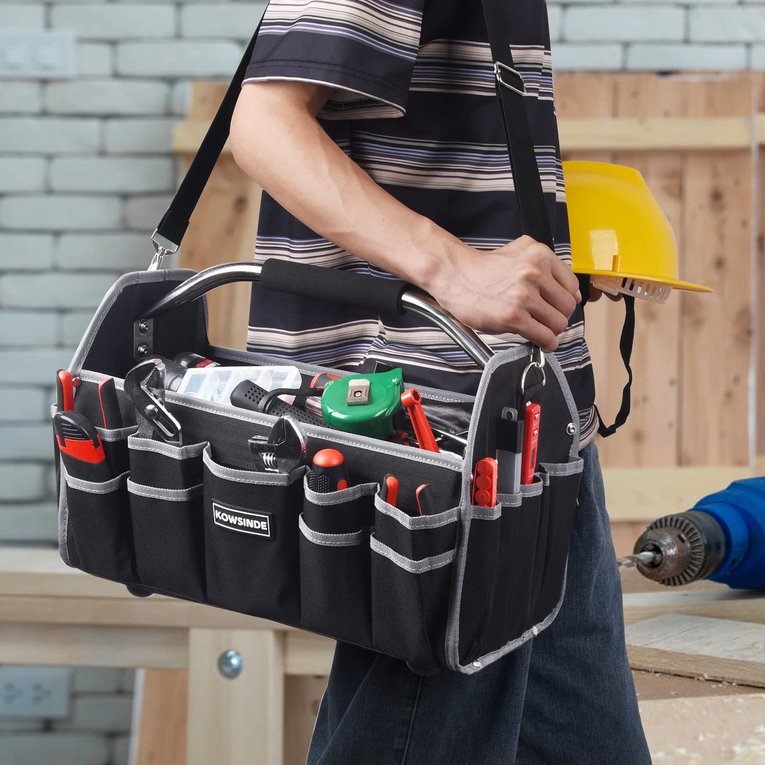 Kowsinde 16 Inch Tool Bag, Electrician Tool Bag, Open Top Tool Bags, 26 Pockets Can Hold Many Tools, Steel Handle and Removable Shoulder Strap KOWSINDE