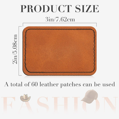 60 Pcs Blank Leatherette Hat Patches with Adhesive Rustic Leatherette Rectangle Patch Faux Leather Patches for Hats Custom Fabric Repair Sew Laser