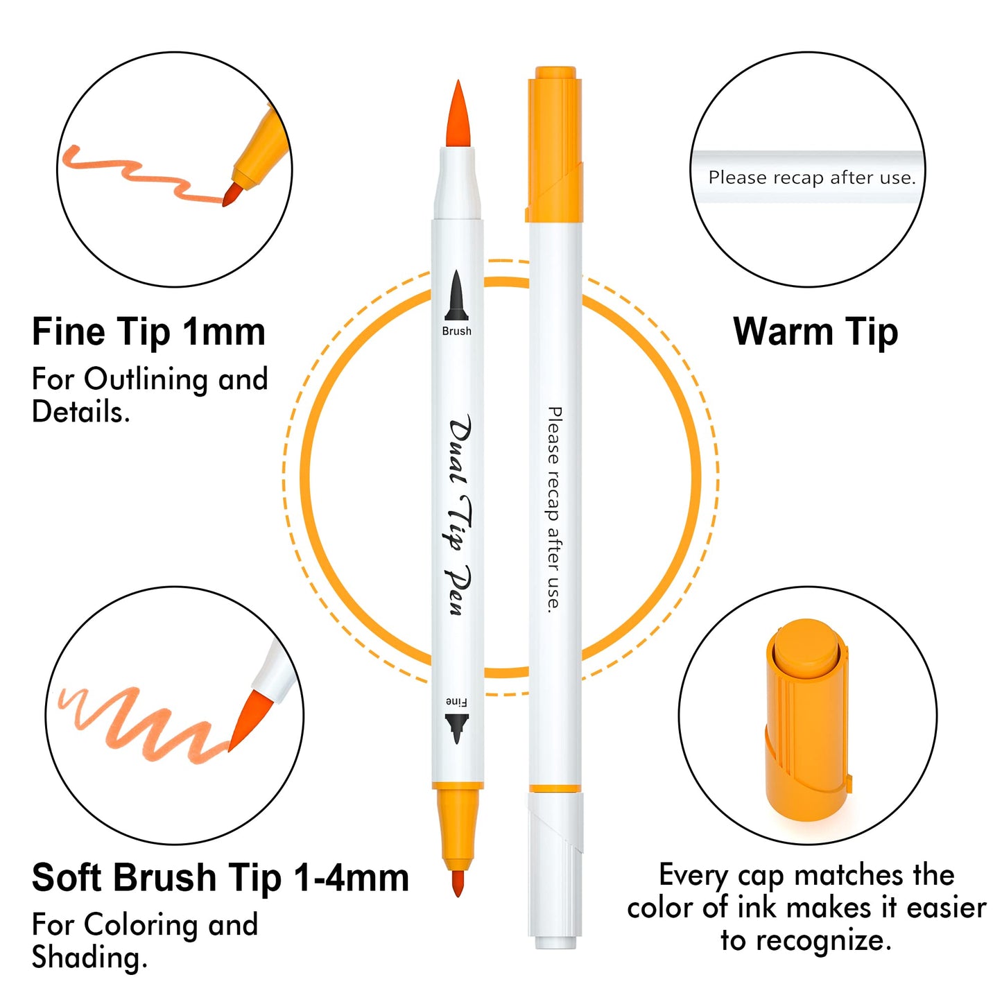 Shuttle Art Dual Tip Brush Pens Art Markers, 70 Colors Fine and Brush Dual Tip Markers Set in Portable Case with 1 Coloring Book for Kids Adult