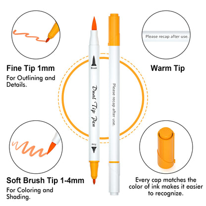 Shuttle Art Dual Tip Brush Pens Art Markers, 70 Colors Fine and Brush Dual Tip Markers Set in Portable Case with 1 Coloring Book for Kids Adult