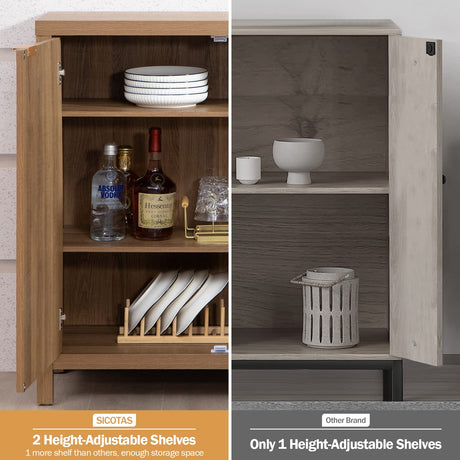 SICOTAS Sideboard Buffet Coffee Bar Cabinet - Boho Rattan Credenza Cabinet with Storage Rattan Decorated Doors - 3 Pieces Farmhouse Kitchen Storage SICOTAS