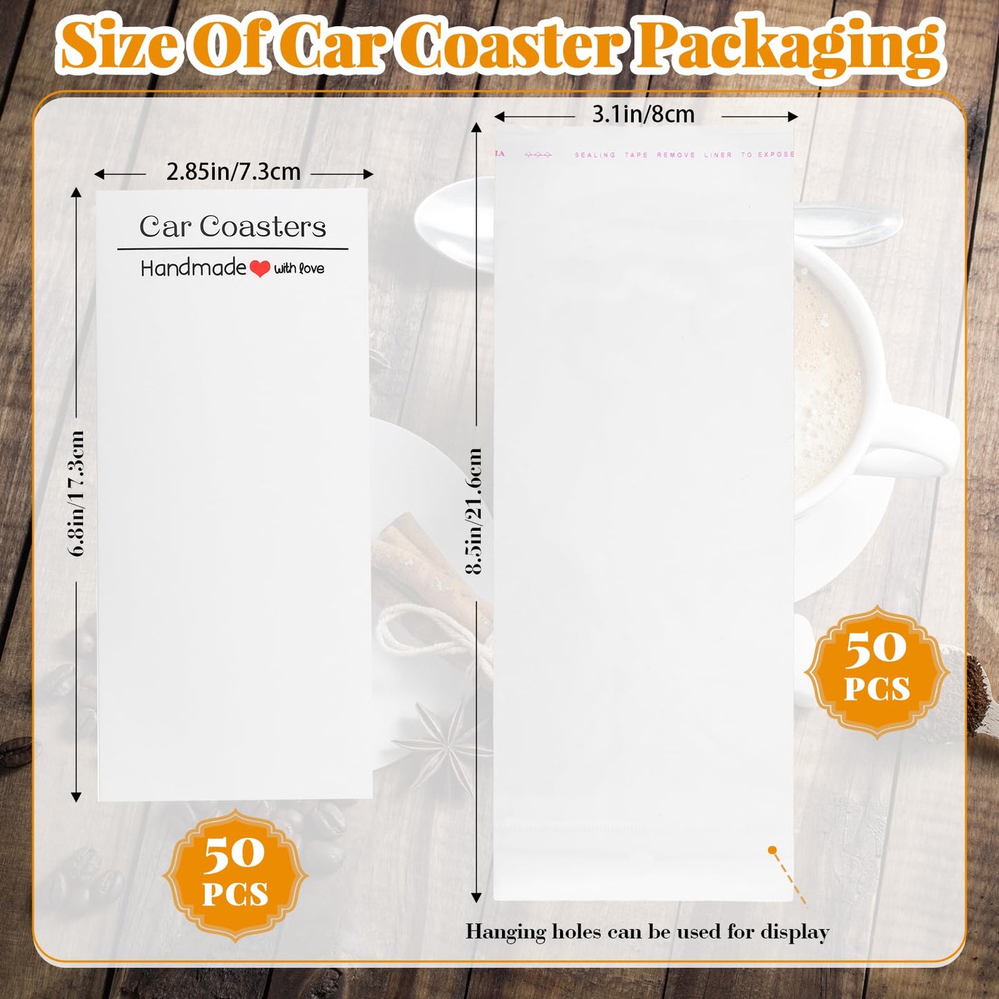 Zhehao 150 Pcs Ceramic Car Coasters with Bags and Cards 2.64'' Sublimation Coasters Blanks Ceramic Car Cup Holder Coasters with A Finger Notch for