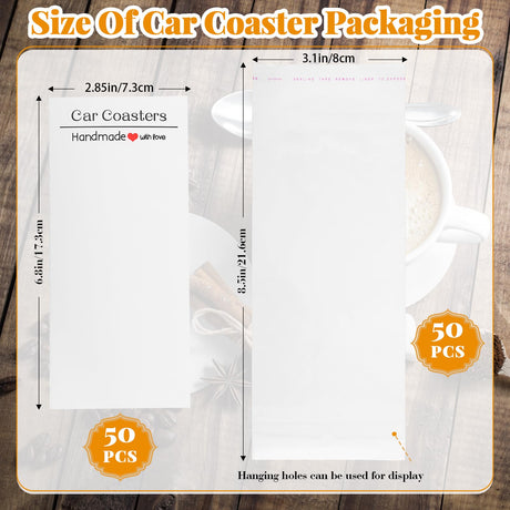Zhehao 150 Pcs Ceramic Car Coasters with Bags and Cards 2.64'' Sublimation Coasters Blanks Ceramic Car Cup Holder Coasters with A Finger Notch for Zhehao