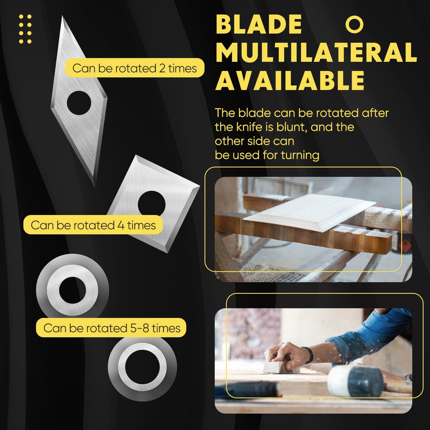 12 Pieces Tungsten Carbide Cutters Inserts Set for Wood Lathe Turning Tools Include 11 mm Square with Radius, 12 mm and 8.9 mm Round, 30 x 10 mm Zhehao