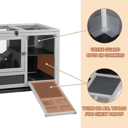 AniwuPaws Rabbit Hutch Indoor with Urine Guards/Netting Floor, Rabbit Cage on Wheels/Chew Proof/Tray, Guinea Pig Cages with Doors, Wooden Bunny House - WoodArtSupply