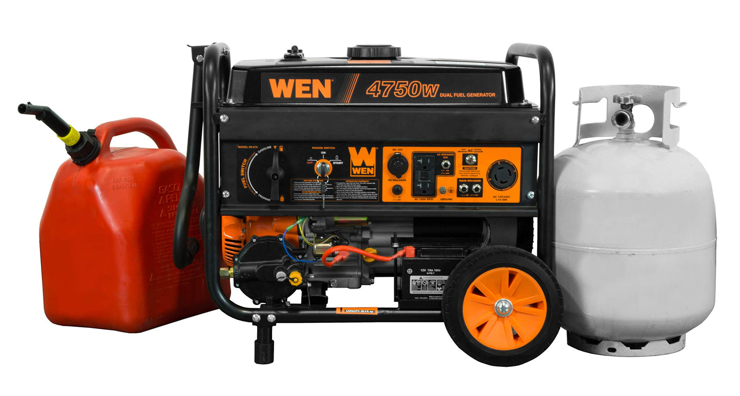 WEN DF475T Dual Fuel 120V/240V Portable Generator with Electric Start Transfer Switch Ready, 4750-Watt, CARB Compliant