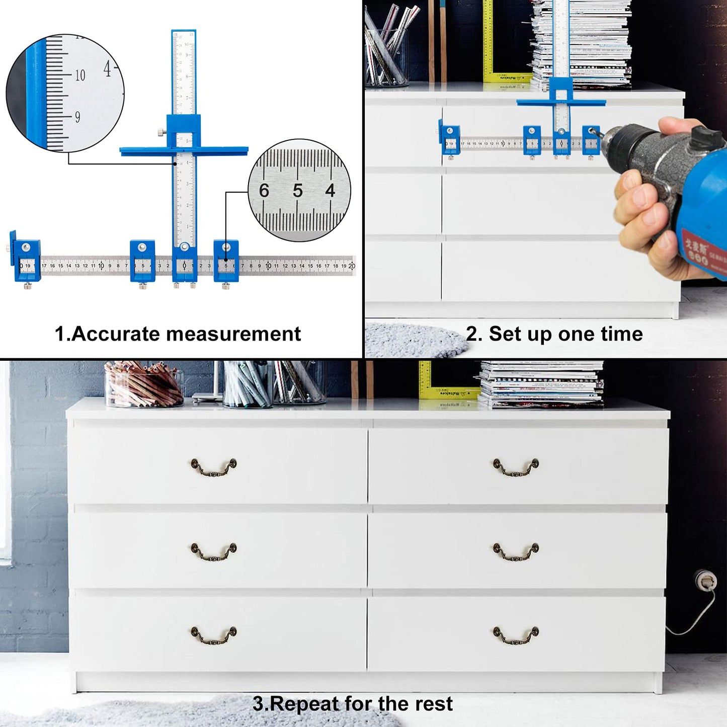 Cabinet Hardware Jig, Punch Locator Drill Guide,Wood Drilling Dowelling Guide for Installation of Handles Knobs on Doors and Drawer, Cabinet Template