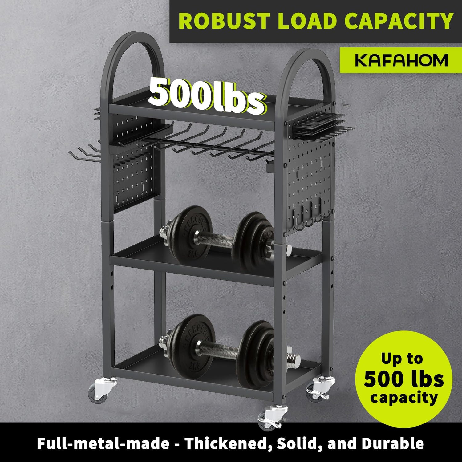 KAFAHOM Power Tool Organizer - 4 Tier Rolling Tool Cart with 8-12 Drill Holder,Tool Storage Cart on Wheels - Heavy Duty Metal Utility Tool Shelf for KAFAHOM