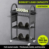 KAFAHOM Power Tool Organizer - 4 Tier Rolling Tool Cart with 8-12 Drill Holder,Tool Storage Cart on Wheels - Heavy Duty Metal Utility Tool Shelf for KAFAHOM