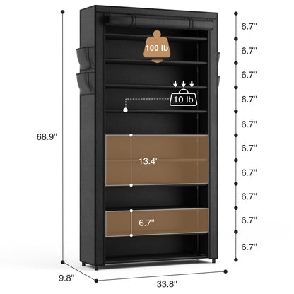 ROJASOP 10 Tier Shoe Rack with Covers,Large Capacity Stackable Tall Shoe Shelf Storage to 50-55 Pairs Shoes and Boots Sturdy Metal Free Standing - WoodArtSupply