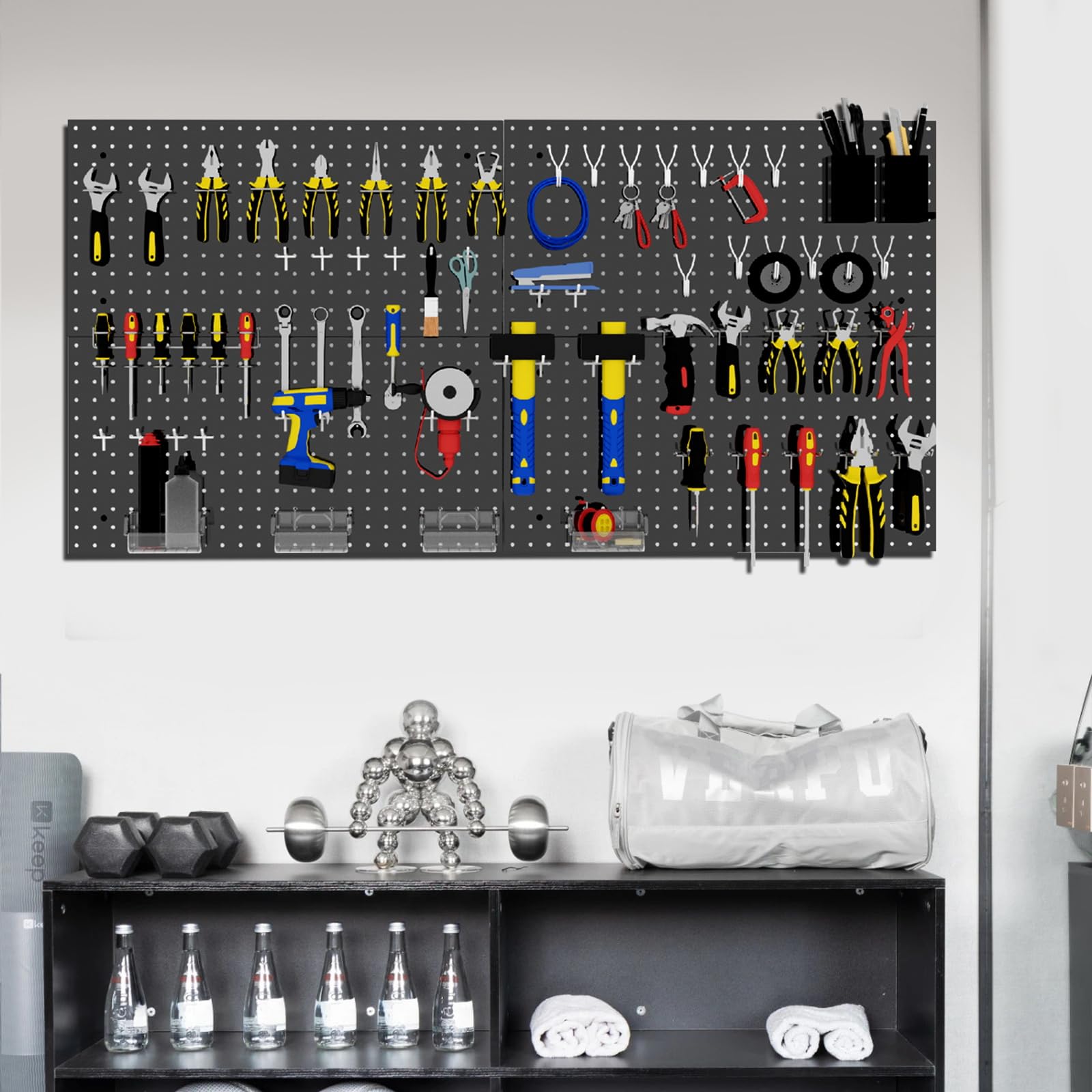 2 PCS Metal Pegboard,Metal Peg boards for Walls,Pegboard Wall Organizer with black pegboard for Garage 2𝐩𝐜𝐬 24 *12inch 𝐌𝐞𝐭𝐚𝐥 𝐏𝐞𝐠𝐛𝐨𝐚𝐫𝐝 𝐏𝐚𝐧𝐞𝐥𝐬 𝐎𝐧𝐥𝐲,𝐧𝐨 - WoodArtSupply