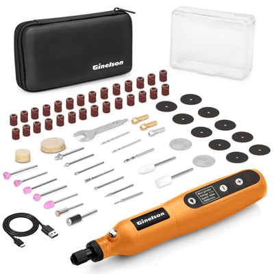 GINELSON Cordless Rotary Tool, 2000 mAh Battery Pack, 5-Speed and USB-C Charging Rotary Tool Kit with 64 Accessories, Multi-Purpose 3.7V Power Rotary