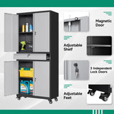 Letaya Metal Garage Storage Cabinet with Wheels,72” Rolling Tool Cabinet with 4 Door Lock-Adjustable Shelves and Drawer for Garage Home Office Letaya