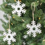 Rustic Wooden Snowflake Christmas Ornaments - 12 Old Fashion White Wood Snowflake Ornaments with Jute String Hangers for Christmas Tree Garland or Factory Direct Craft