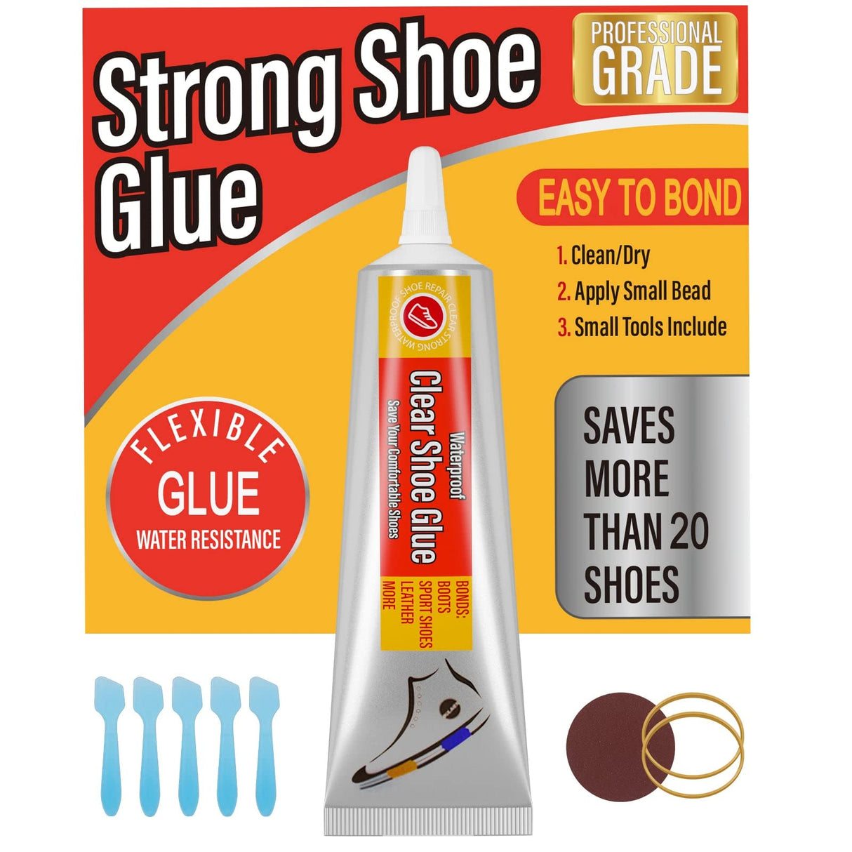 Shoe Glue Sole Repair Adhesive, Evatage Waterproof Shoe Repair Glue Kit with Shoe Fix Glue for Sneakers Boots Leather Handbags Fix Soles Heels Repair Evatage