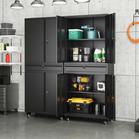 Yizosh Metal Garage Storage Cabinet with Locking Doors and Adjustable Shelves, Rolling Tool Storage Cabinet with 4 Wheels and 1 Drawer - 73" Steel Yizosh