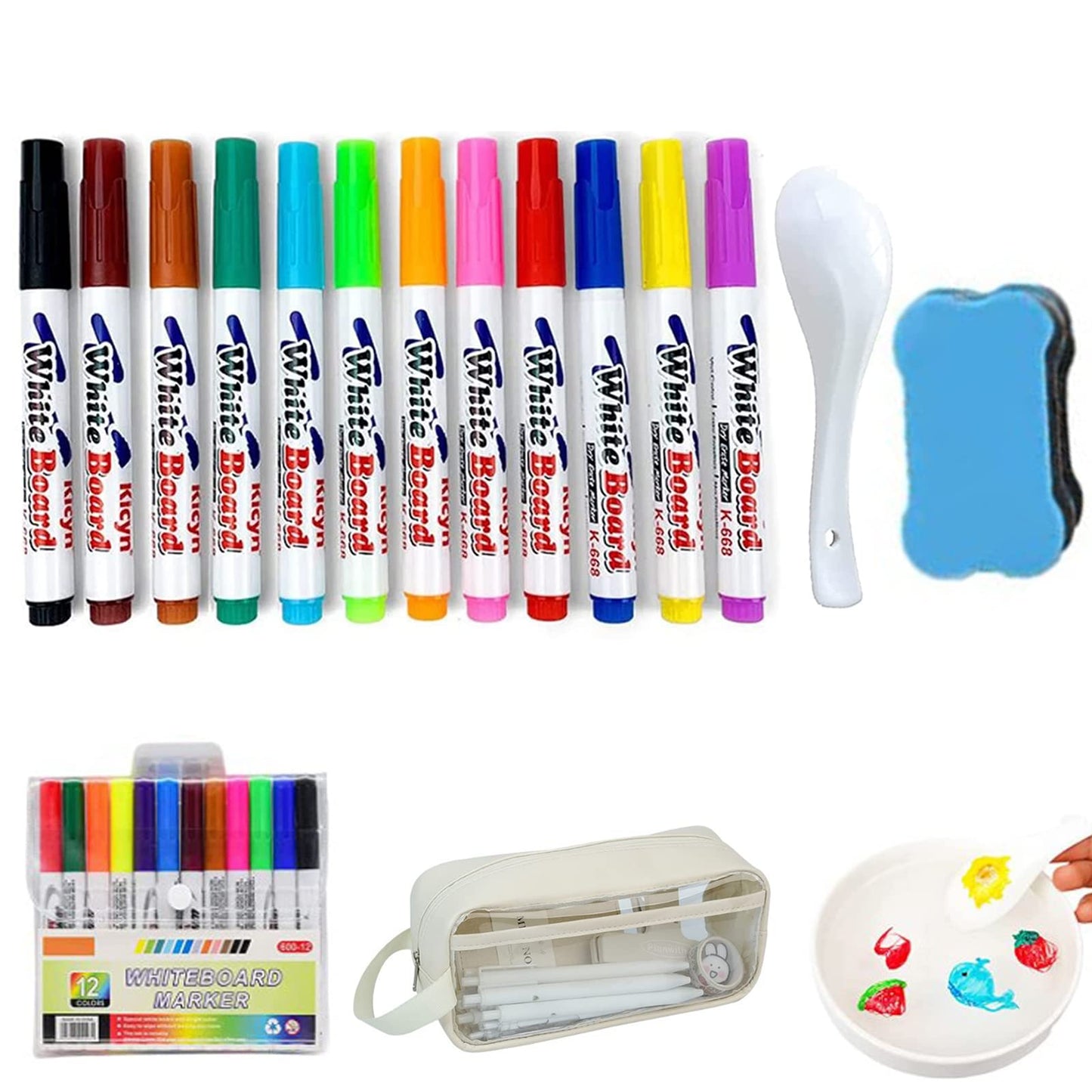  36 Pcs Magical Water Painting Pen with Spoon and Wipe, 12  Colors Magical Floating Ink Pen with Spoon Magical Doodle Drawing Pens  Ceramic Painting Kit for Kids Toddlers Adult Boy Girl