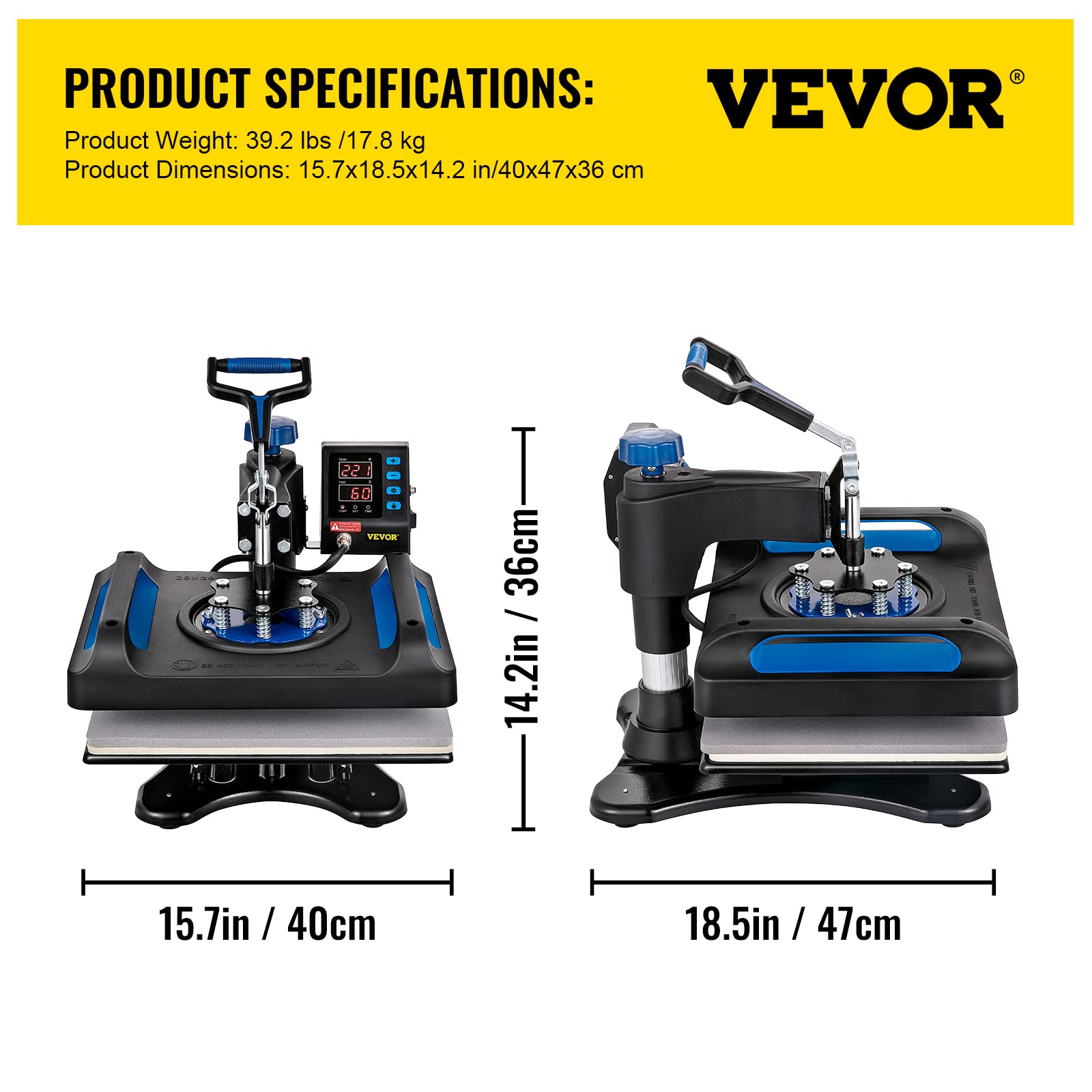 VEVOR Heat Press Machine, 12 x 15 Inches, Fast Heating, 360 Swing Away Digital Sublimation T-Shirt Vinyl Transfer Printer with Anti-Scald Surface, - WoodArtSupply