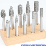 Sworker Carbide Burr Set 1/4" Shank 10PCS w/ Wood Base Die Grinder Bits Rotary Rasp File for Metal Welds Concrete Stone Wood Plastic Carving Cutting Sworker