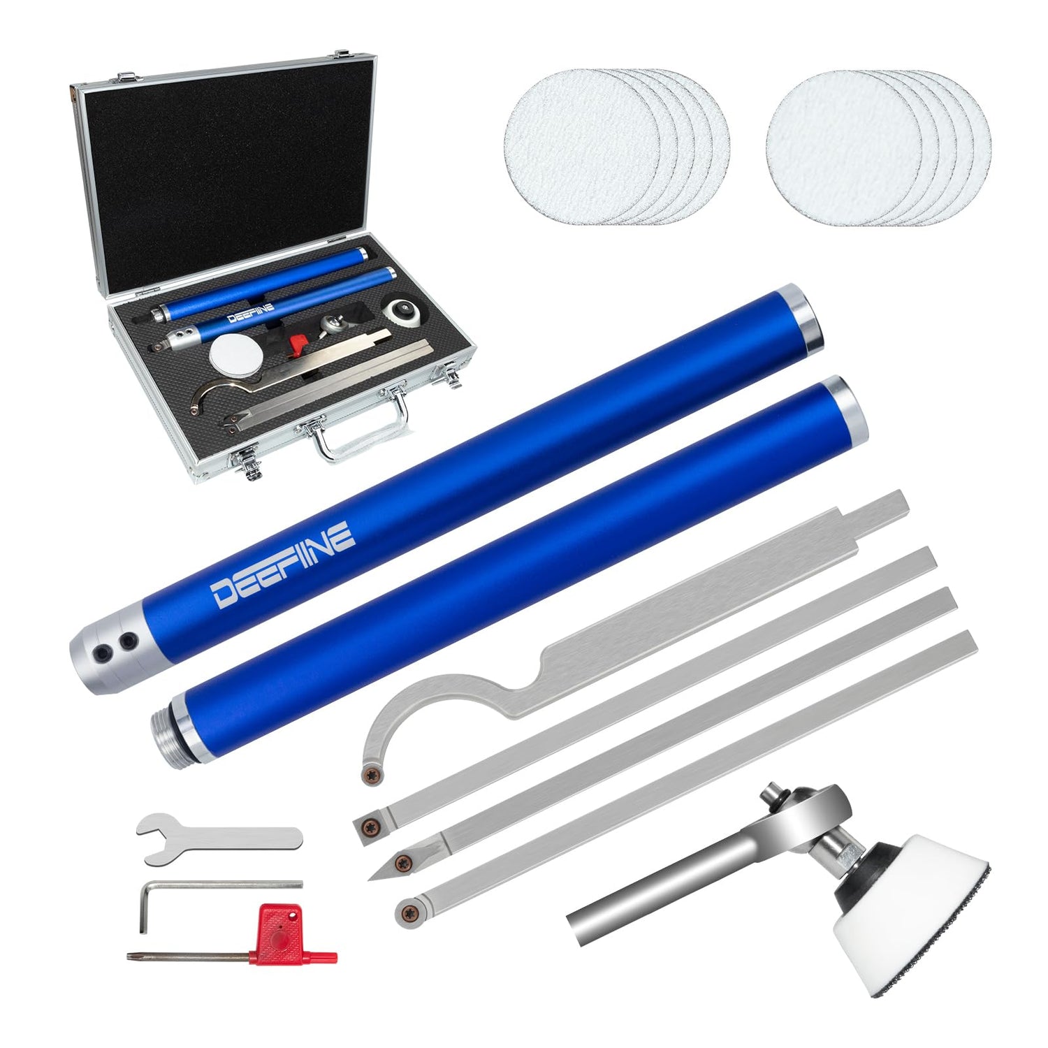 DEEFIINE Carbide Tip Wood Lathe Turning Tool set With Bowl sander, Lathe Roughing and Finishing Hollowing Tool Interchangeable Aluminum Alloy Handle DEEFIINE