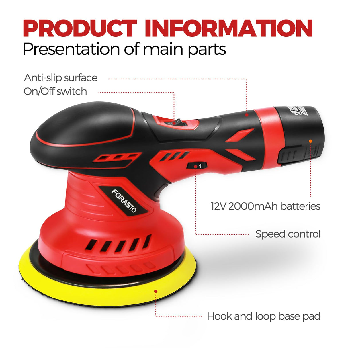 FORASTO 40Pack Cordless Buffer Polisher,DA Buffer Polisher Waxer for Car Detailing, Car Buffers And Polishers kit,Car Accessories,6 Variable Speed, FORASTO