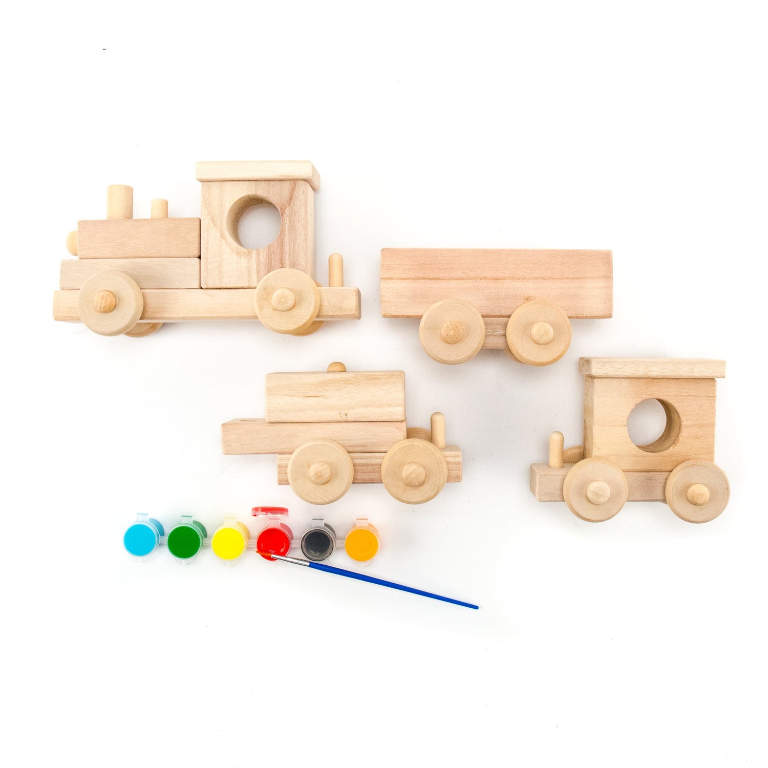 Made By Me Build & Paint Your Own Wooden Train, DIY Wood Trains Craft, Easy To Assemble & Paint 4 Train Cars, Great Car Party or Weekend Activity Made By Me