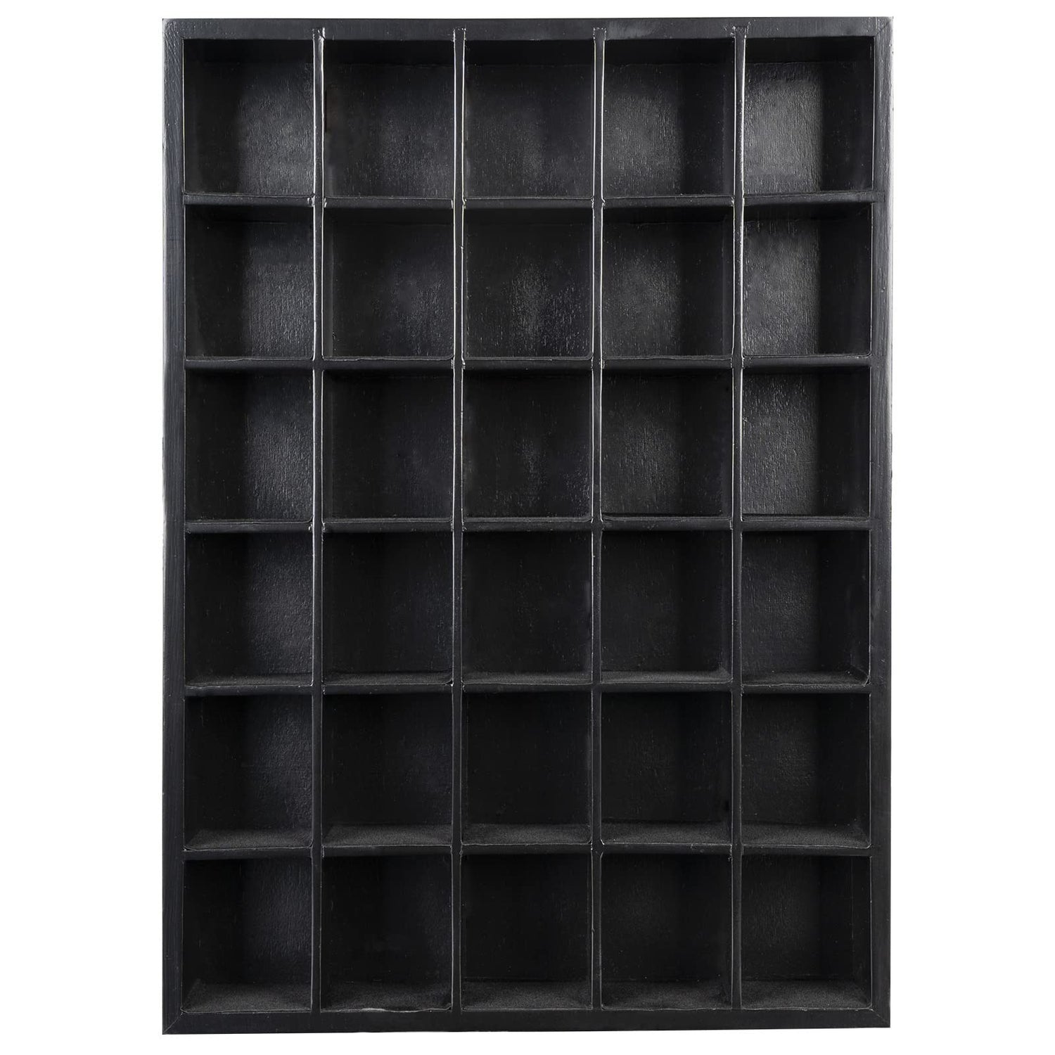 GSM Brands Shot Glass Display Case, Black Wood, Holds Set of 30 Glasses (16.7 x 12.2 - Each Opening Measures 2.52 x 2.13) GSM Brands