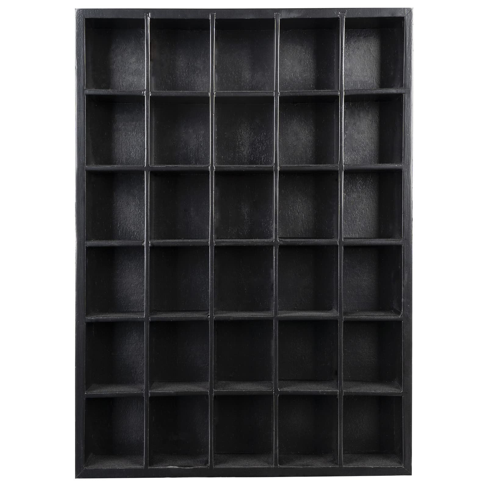 GSM Brands Shot Glass Display Case, Black Wood, Holds Set of 30 Glasses (16.7 x 12.2 - Each Opening Measures 2.52 x 2.13) - WoodArtSupply